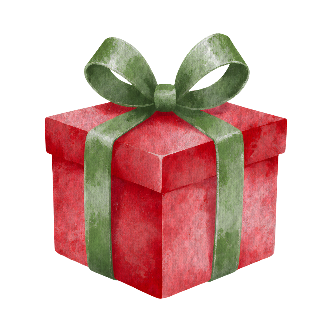 Red gift box with a green ribbon on a white background
