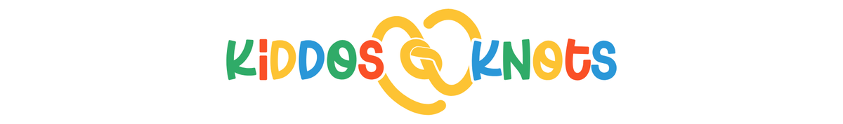 Colorful 'Kiddos Knots' logo on a white background